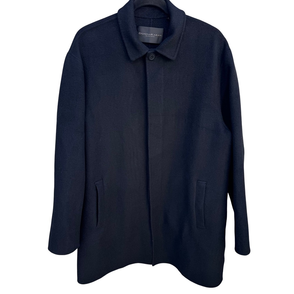 Donna Karan New York Mens Wool Blend Car Coat Black Hidden‎ Button Overcoat Med